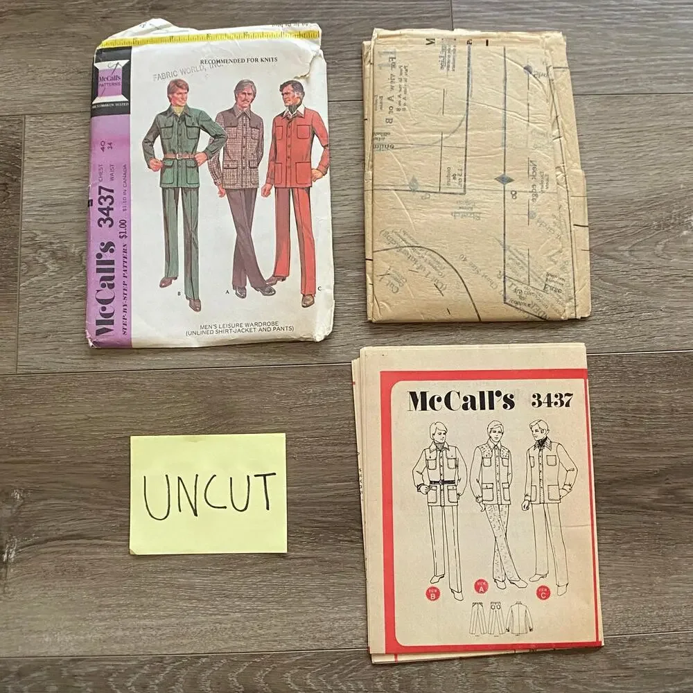 Vintage Sewing Patterns Mens McCall & Simplicity 1970 Chest 40 Waist 34 Lot 2